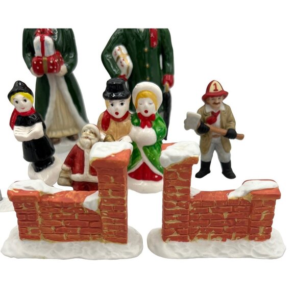 Vintage Christmas Village Figurine Set With Carolers & Santa Brick Walls Fireman - Picture 5 of 8